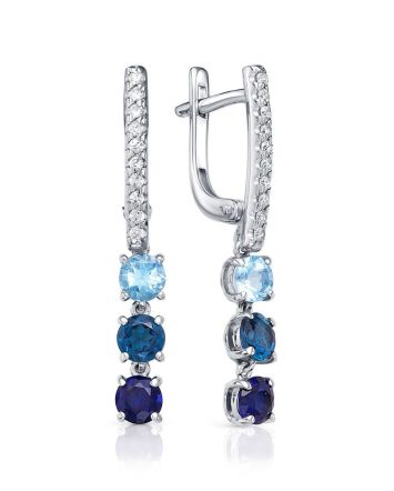 Silver Dangles With Blue And White Crystals, image 