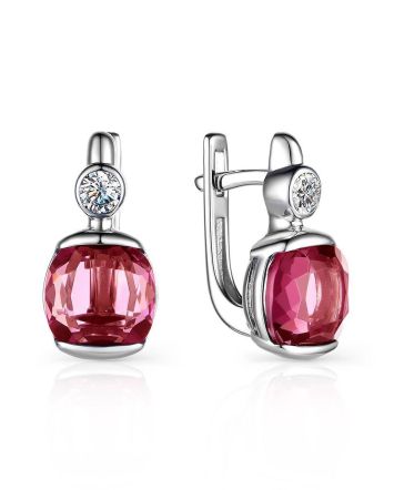 Silver Earrings With Rhodolite And Crystals, image 