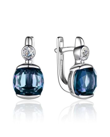 Silver Earrings With Synthetic Topaz And Crystals, image 