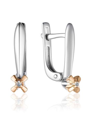 Silver Diamond Earrings With Golden Details The Diva, image 