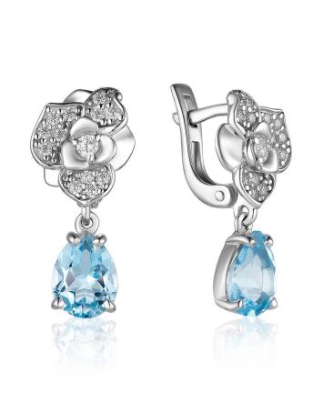 Silver Floral Dangles With Synthetic Topaz And Crystals, image 