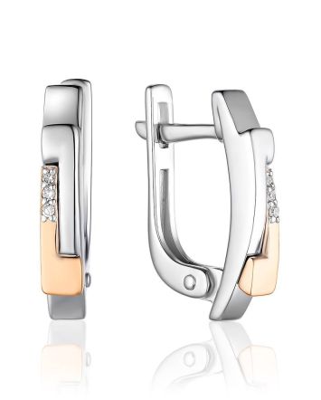 Silver Golden Earrings With Diamond Rows The Diva, image 