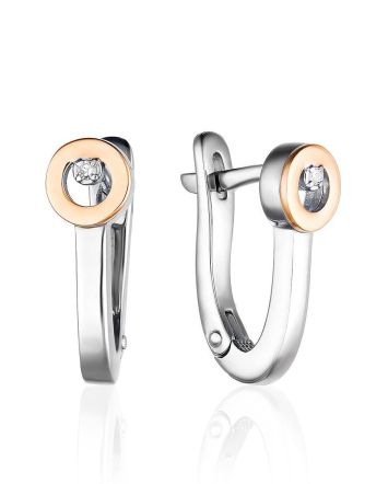 Modern Silver Golden Earrings With Diamond The Diva, image 