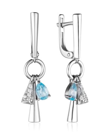 Silver Dangles With Synthetic Topaz And Crystals, image 