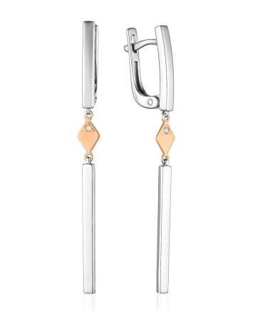Silver Golden Dangle Earrings With Diamonds The Diva, image 