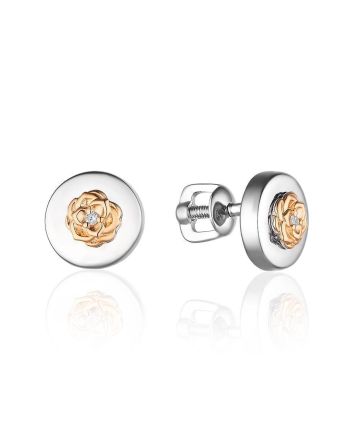 Silver Golden Floral Studs With Diamonds The Diva, image 