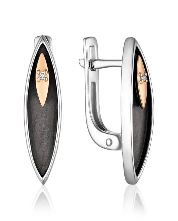 Silver Diamond Earrings With Golden Details The Diva, image 