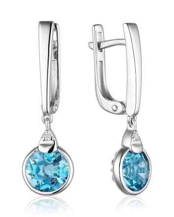 Silver Dangle Earrings With Synthetic Topaz And Crystals, image 