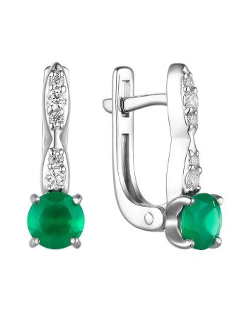 Green Agate Silver Earrings With Crystals, image 