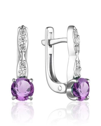 Silver Earrings With Amethyst And Crystals, image 