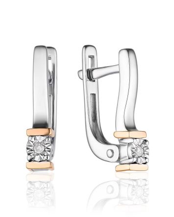 Silver Golden Earrings With White Diamonds The Diva, image 