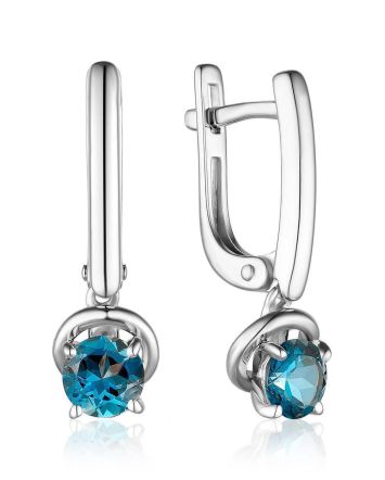 Silver Blue Crystal Dangle Earrings, image 