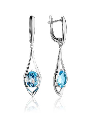 Synthetic Topaz Dangle Earrings In Silver, image 