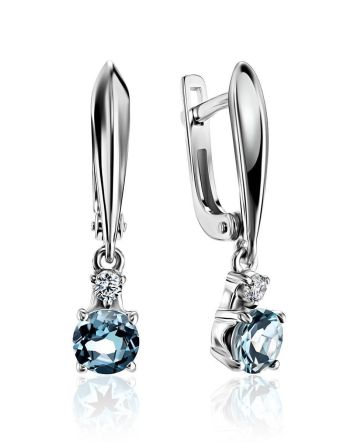 Silver Dangles With Synthetic Topaz And Crystals, image 
