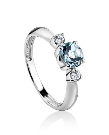 Silver Ring With Synthetic Topaz And White Crystals, Ring Size: 5.5 / 16, image 