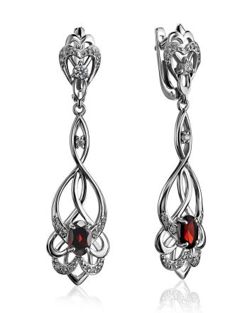 Silver Dangles With Garnet And Crystals, image 