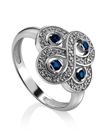 Classy Silver Ring With Blue And White Crystals, Ring Size: 8 / 18, image 
