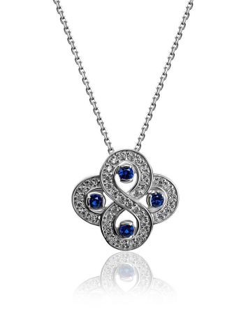 Silver Necklace With Blue And White Crystals, Length: 45, image 
