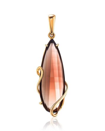 Faceted Smoky Quartz Golden Pendant, image 