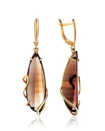 Faceted Smoky Quartz Golden Dangle Earrings, image 