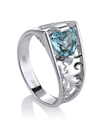 Filigree Silver Ring With Synthetic Topaz, Ring Size: 6 / 16.5, image 