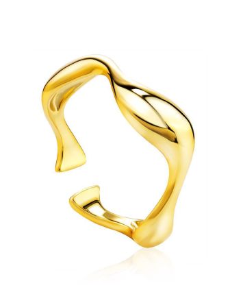 18ct Gold on Sterling Silver Wave Stacking Ring The Liquid, Ring Size: Adjustable, image 
