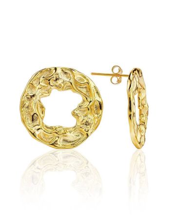 Textured Gold Plated Silver Round Earrings The Liquid, image 