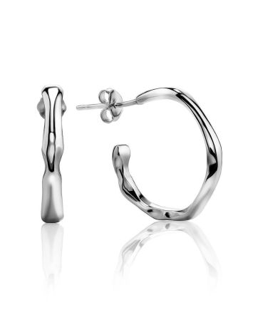 Silver Hammered Hoop Earrings The Liquid, image 