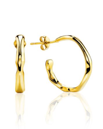18ct Gold on Sterling Silver Hammered Hoop Earrings The Liquid, image 
