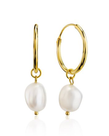 18ct Gold on Sterling Silver ​Hoop Earrings with Pearl Charm The Palazzo, image 