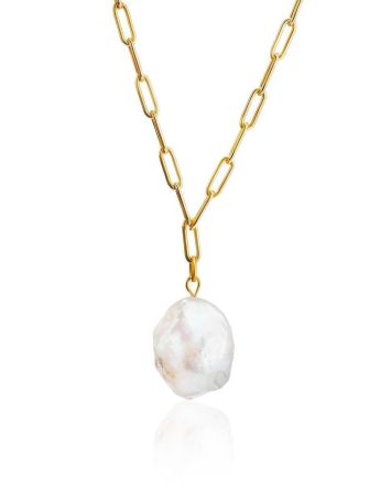 Designer Gold Plated Necklace With Baroque Pearl Pendant The Palazzo, Length: 40, image 