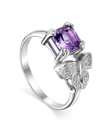 Romantic Silver Ring With Amethyst And Crystals, Ring Size: 6 / 16.5, image 