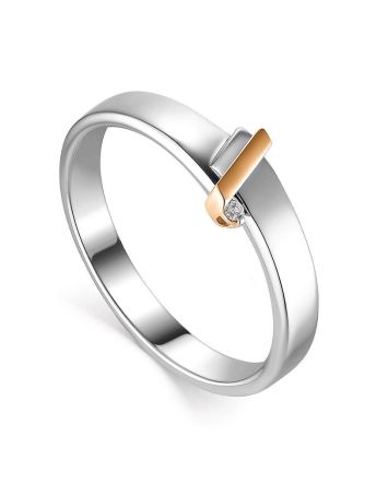 Silver Ring With Diamond And Golden Detail The Diva, Ring Size: 6 / 16.5, image 