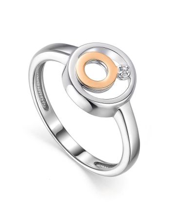 Geometric Silver Golden Diamond Ring The Diva, Ring Size: 6 / 16.5, image 