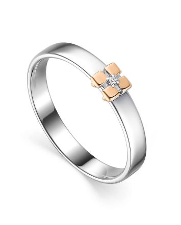 Laconic Silver Golden Ring With Diamond The Diva, Ring Size: 5 / 15.5, image 