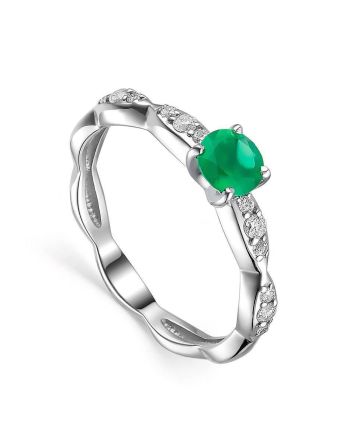 Green Agate Silver Ring With Crystals, Ring Size: 8.5 / 18.5, image 