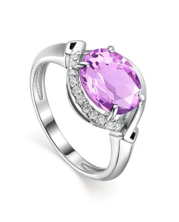 Silver Ring With Bold Amethyst And Crystals, Ring Size: 7 / 17.5, image 
