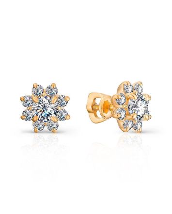 Classy Gold Plated Stud Earrings With Crystals, image 