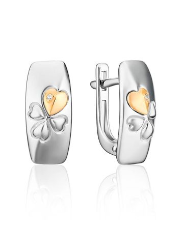 Silver Earrings With Golden Details And Diamond The Diva, image 