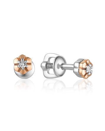 Silver Golden Floral Studs With Diamonds The Diva, image 