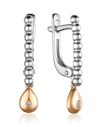 Silver Earrings With Golden Diamond Dangles The Diva, image 