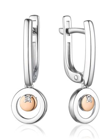 Silver Dangle Earrings With Diamonds And Gold Details The Diva, image 