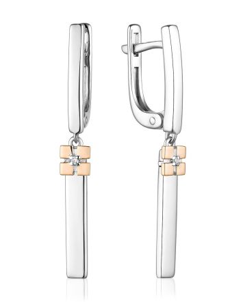 Geometric Silver Golden Diamond Dangles The Diva, image 