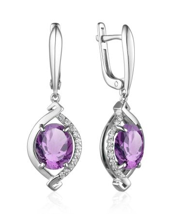 Silver Dangle Earrings With Amethyst And Crystals, image 