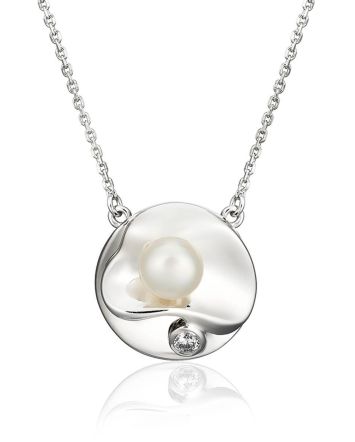 Adorable Silver Necklace With Cultured Pearl Pendant The Serene, image 