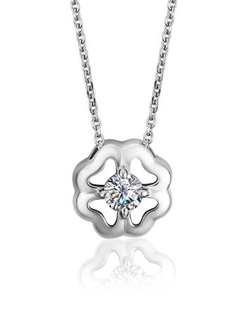 Romantic Silver Necklace With Four Petal Pendant And Crystal, image 