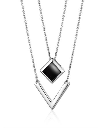 Silver Necklace With Two Geometric Pendants, image 