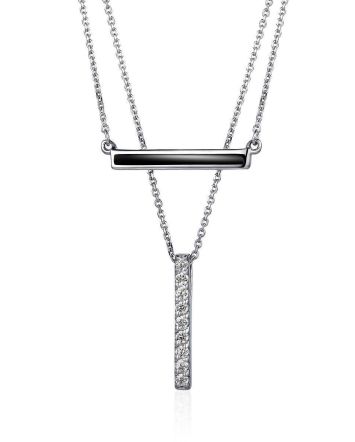 Silver Necklace With 2 Geometric Pendants, image 