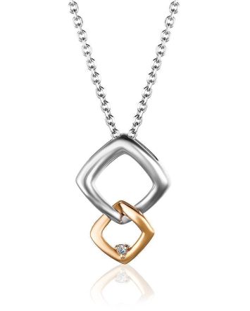 Stylish Silver Necklace With Golden Detail And Diamond The Diva, image 