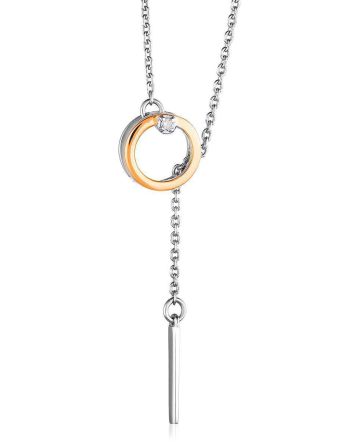 Amazing Silver Necklace With Round Golden Pendant And Diamond The Diva, image 